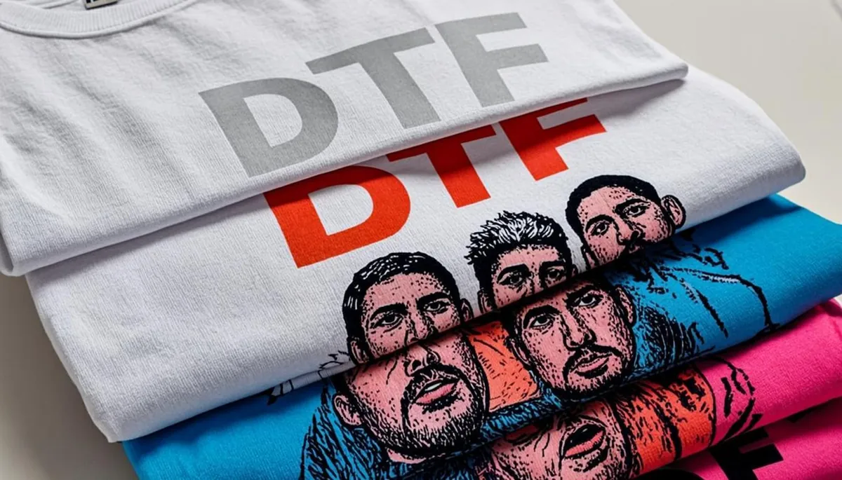 Stack of custom printed T-shirts