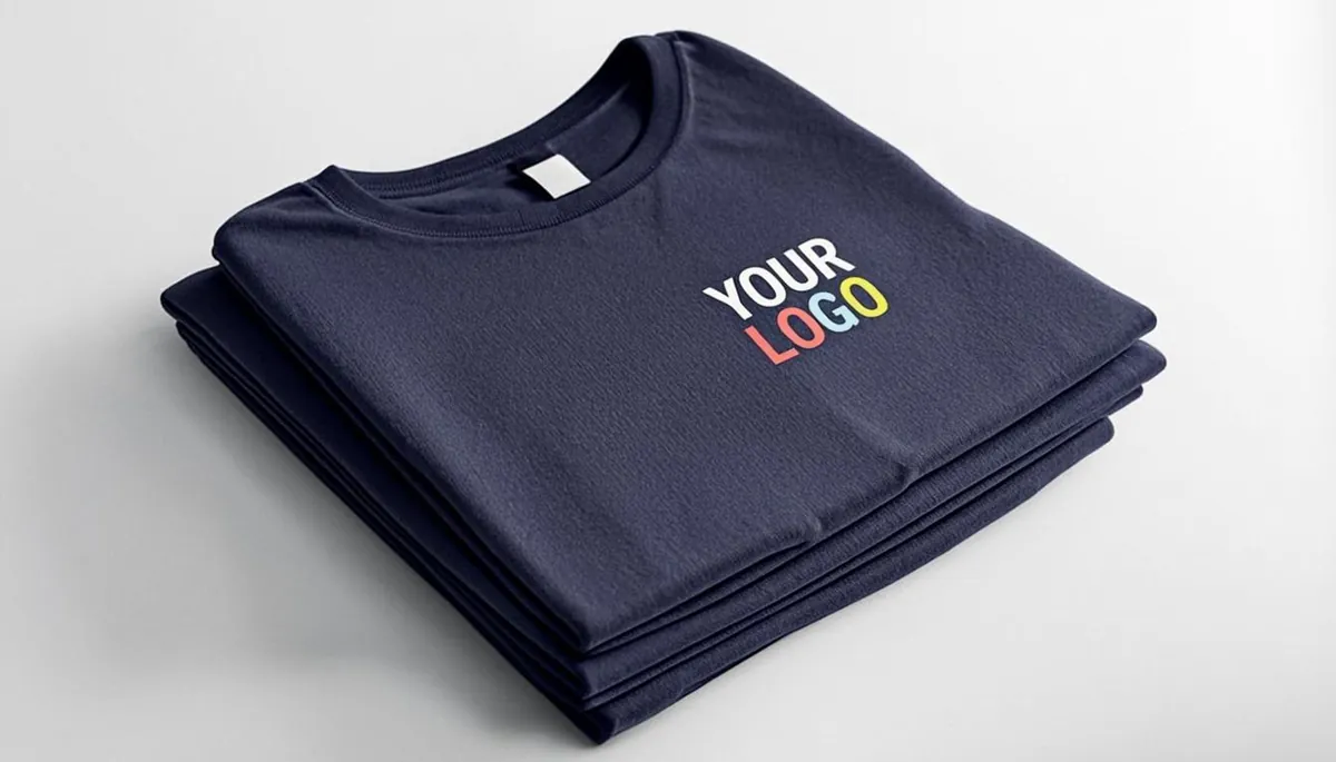 Stack of folded custom printed school T-shirts
